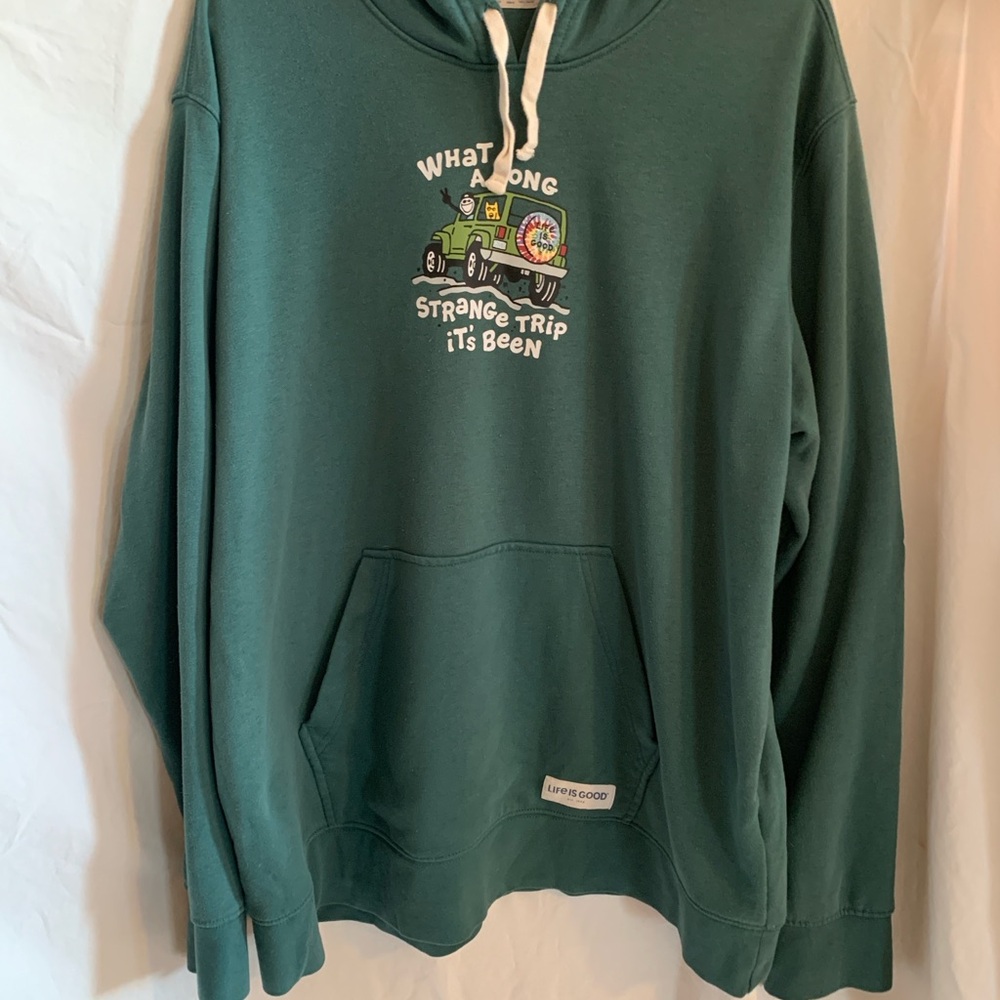 Life Is Good Men's Teal Hoodie with Graphic Design